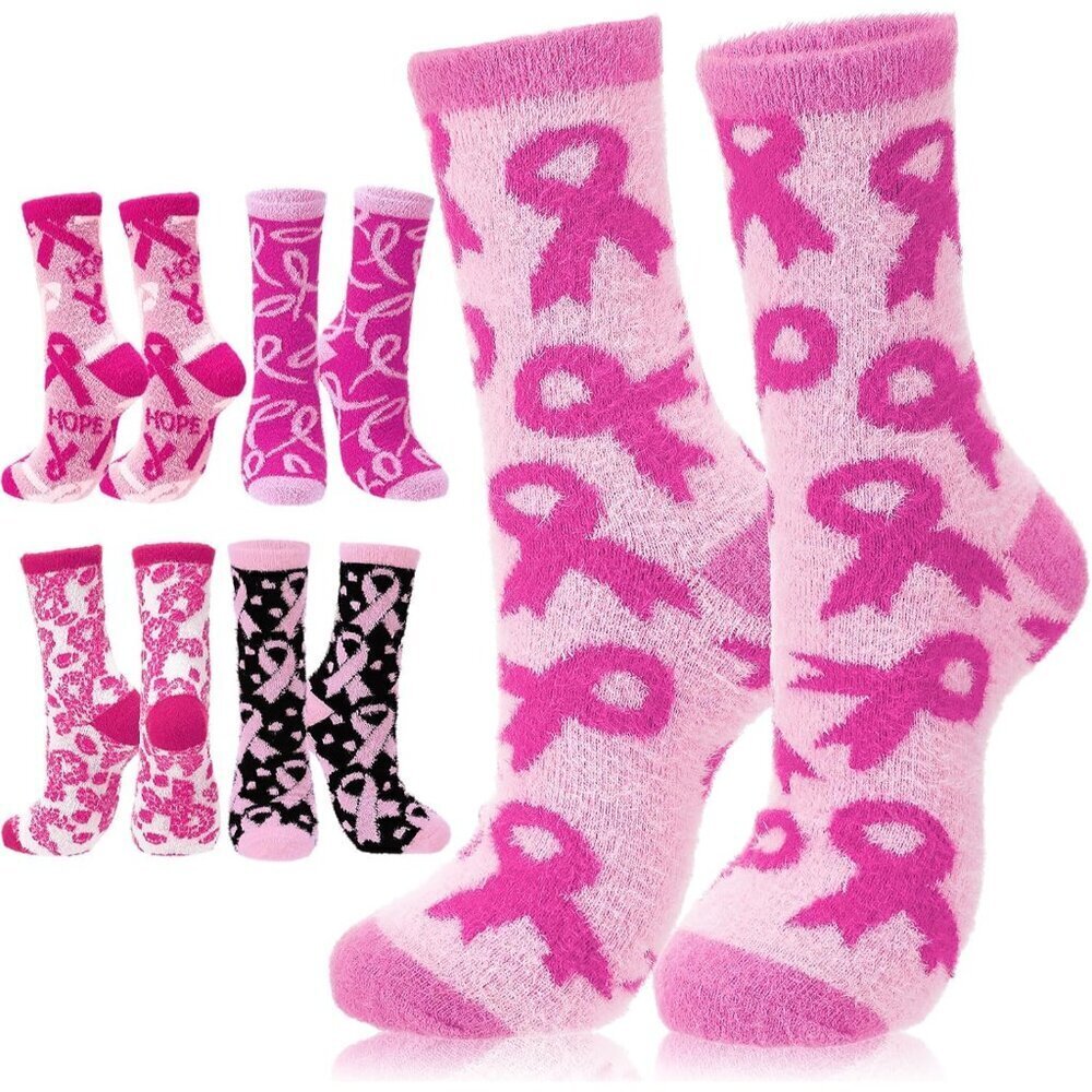 Pink Ribbon Socks Mink Fleece Comfort Support Breast Cancer Awareness Gifts